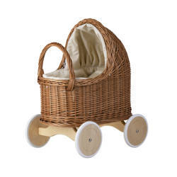 LARA XL WICKER STROLLER with  BEIGE BEDDING 50X30 H47/60 CM