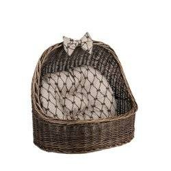 ELSA PET OVAL WICKER BASKET CAT OR DOG ROOFED BASKET WITH PILLOW 60X46 H16/48 CM