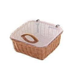 Wicker storage basket with plexi lid and wooden Handle decorative 28x28 H11 cm