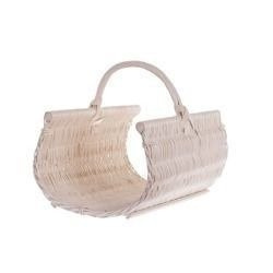 WhiteWashed Wicker Log Basket handmade decorative 60x40 H29/44 cm