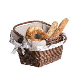 WICKER BIKE BASKET IN BROWN WITH A HEM lined handmade 46x34 H23/28 cm