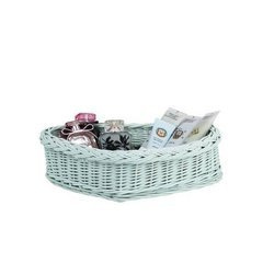 DECOR WICKER TRAY mint PAINTED WITH CUSHION decorative handmade 38X28 H12 CM