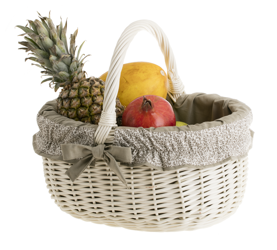 Rieten "Schacht" mand voor het winkelen bekleed met stof gebleekt 42x34 H23/36 cm