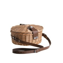 ROUND WICKER HANDBAG with leather strap handmade lined Ø26 H11 cm
