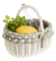 Rieten "Shaft" boodschappenmandje gebleekt stof bedekt 42x34 H23/36 cm