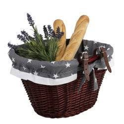 WICKER BIKE BASKET LINED WITH NATURAL LEATHER STRaPS handmade 42X37 H24 CM