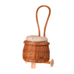 Lasovia Design Salix Mobile Wicker Basket With A Pillow Ø 43 H 41/95 cm