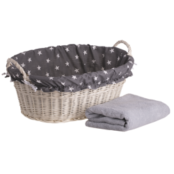 Gebleekte rieten wasmand met zoom 60x44 H23 cm