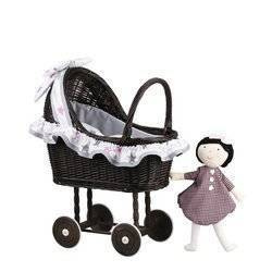 LULU DOLL CARRIAGE WICKER STROLLER DOLL PRAM WITH pastel BEDDING 55X30 H57 CM
