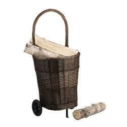 wicker log basket shopping basket on two wheels handmade 45x37 H27/50/90 cm