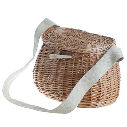 WICKER FISHING BASKET WITH JUTE STRAP handmade 35x17 H19 cm