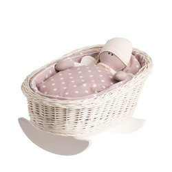 Mimi WICKER BED ROCKING CRADLE FOR DOLLS WITH BEDDING 46X28 H 20/25 CM