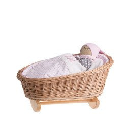 MIMI WICKER BED ROCKING CRADLE FOR DOLLS WITH BEDDING 46X28 H20/25