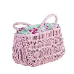 Decor PINK PAINTED WICKER WOMAN'S BAG WITH HANDLES LINED 22X10 H13/23 CM