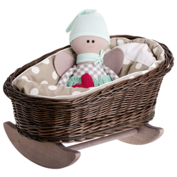 Mimi WICKER BED ROCKING CRADLE FOR DOLLS WITH BEDDING 46X28 H 20/25 CM