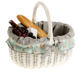 Rieten boodschappenmand met stof 42x34 H23/36 cm