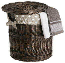 dark painted Round Wicker Loundry Basket with Linen decorative handmade Ø50 H50 cm