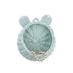 DECOR WICKER HANGING CHILDREN BASKET „BEAR” mint Ø27 CM