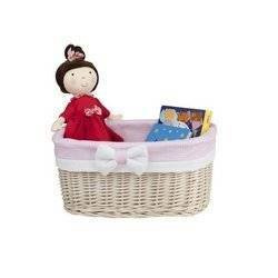 WhiteWashed Wicker storage basket Lined handmade decorative 38x28 H20 cm