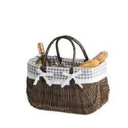 Dark painted WICKER SHOPPING BAG SHOPPING BASKET LINED 42X20 H25/34 CM