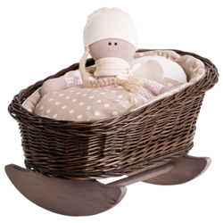 Mimi WICKER BED ROCKING CRADLE FOR DOLLS WITH BEDDING 46X28 H 20/25 CM