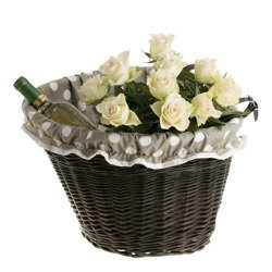 Wicker dark painted Bike Basket Lined handmade with leather straps 42x37 H24 cm