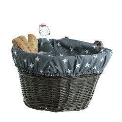 Wicker dark painted Bike Basket with leather straps Lined handmade 42x37 H24 cm