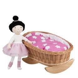 MIMI WICKER BED ROCKING CRADLE FOR DOLLS WITH BEDDING 46X28 H 20/25 CM