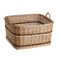 Wicker Rectangular Log Basket on Plywood Bottom handmade 60x46 H32/39 cm