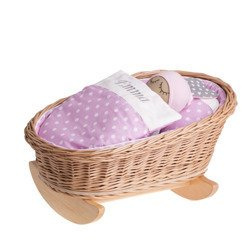 MIMI WICKER BED ROCKING CRADLE FOR DOLLS WITH BEDDING 46X28 H20/25