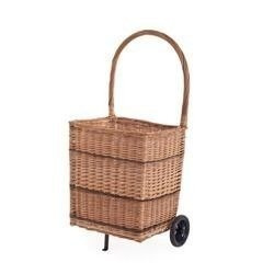 Wicker Rectangular Basket on Wheels 45x35 H50/100 cm