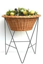 Metal display stand with wicker bowl decorative handmade Ø65 H75 cm