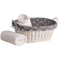White Wash Wicker Laundry Bin with Linen