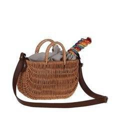 RIETEN DAMESTASJE MET LEREN RIEM EN PLATSTEEK 22X10 H13/23 CM