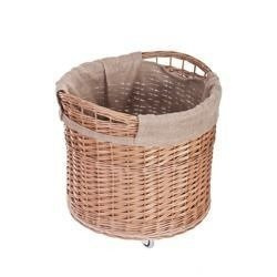 Shabby Chic Wicker Storage Basket on Wheels handmade lined Ø50 H40/44 cm