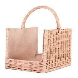 Wicker Rectangular Log Basket Juta Lined on Plywood Bottom handmade 45x30 H29 cm