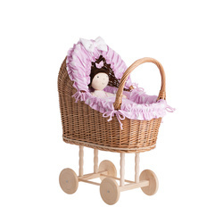 LULU DOLL CARRIAGE WICKER STROLLER DOLL PRAM WITH Pink BEDDING 55X33 H57 CM