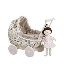 LILI Gebleekt Rieten Poppenwagen met Beige Stiksels 55X30 H45 CM