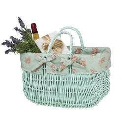 PANIER, SAC EN OSIER COULEUR MENTHE 43X21 H27/35 CM