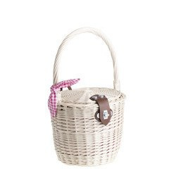 WhiteWashed Wicker Round Handbag with handle handmade lined Ø24 H21/42 cm