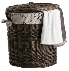 Wäschekorb aus Weide, Puff mit Deckel und Besatz Ø50 H50 cm