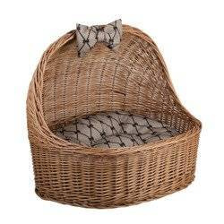 ELSA PET OVAL WICKER BASKET CAT OR DOG ROOFED BASKET WITH PILLOW 60X46 H16/48 CM
