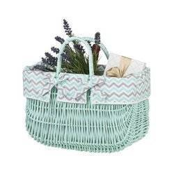 PANIER, SAC EN OSIER COULEUR MENTHE 43X21 H27/35 CM