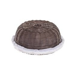 Wicker Tray for food storage Lined dark painted decorative Ø33 H13 cm