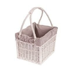 Rieten rechthoekige mand met knop gebleekt beige zoom 40x30 H30/50 cm