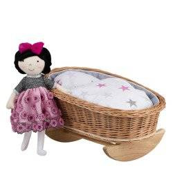MIMI WICKER BED ROCKING CRADLE FOR DOLLS WITH BEDDING 46X28 H 20/25 CM