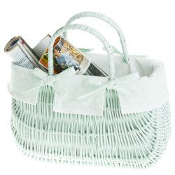 PANIER, SAC EN OSIER COULEUR MENTHE 43X21 H27/35 CM
