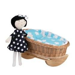 MIMI WICKER BED ROCKING CRADLE FOR DOLLS WITH BEDDING 46X28 H 20/25 CM