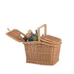 Rieten picknickmand met deksel boodschappenmand 44x32 H23/42 cm
